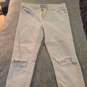 Free People Cropped Ripped White Skinny Jeans